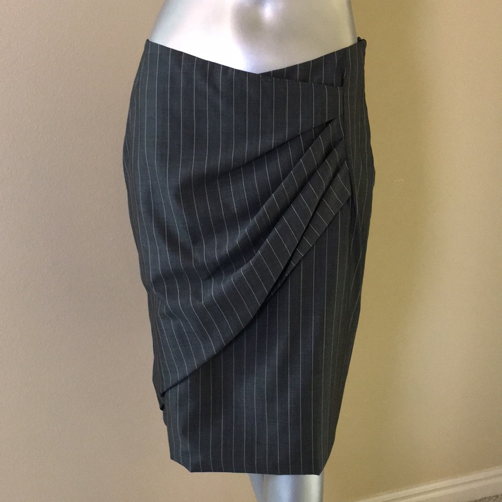 MAX MARA | Pinstripe Faux Wrap Wool Blend Office Skirt